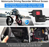 B1M Motorcycle Dash Cam No Screen Safe Driving 135°Wide Angle IP67 Waterproof Front and Rear Motor Drive Recorder 1080P GPS Optional Support Max 128GB G-Sensor WDR Loop Recording WiFi