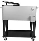 80 Quart Rolling Cooler Cart for Outdoor Patio Deck Party, Portable Party Bar Cold Drink Beverage Cart,Ice Chest with Shelf, Water Pipe and Bottle Opener