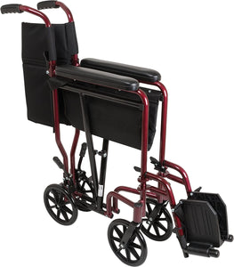 Aluminum Transport Wheelchair – 19” Wheel Chair Transport Chair – Burgundy