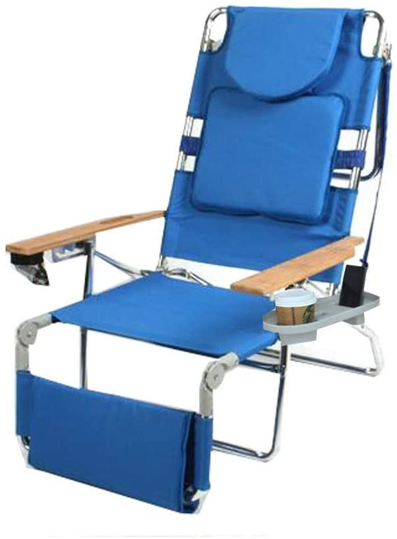 Padded 3 in 1 Lay Flat Aluminum Beach Chair Lounger Recliner with Drink Holder, Side Tray