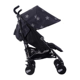 Black Stars US22 Double Baby Stroller by My Babiie – Twin Lightweight Infant Stroller with Carry Handle – Silver Frame and Black – Tandem Seats – from Newborn to Toddlers 33lbs per Seat (66lbs Total)