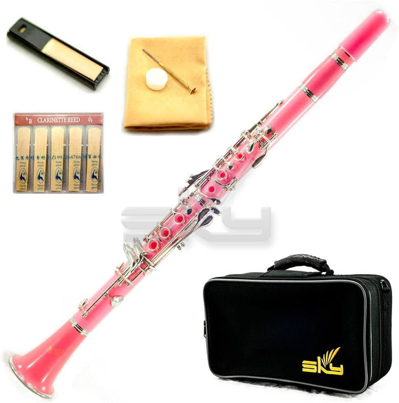 Pink ABS Student Bb Clarinet with Case, Mouthpiece, 11 Reeds, Care kit and more