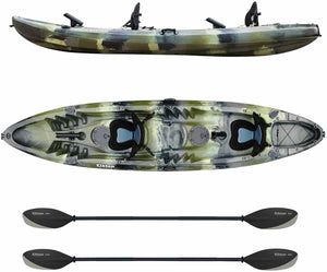 Tandem Fishing Kayak, 12.2 Foot Sit On Top Fishing Kayak with EVA Padded Seats, Includes Aluminum Paddles, Rod Holders and Dry Storage Compartments