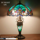Stained Glass Lamp 3 Light W16 H24 Inch Tiffany Style Green Liaison Table Night Light for Living Room Bedroom Antique Dresser Coffee Table Beside Bookcase S160G