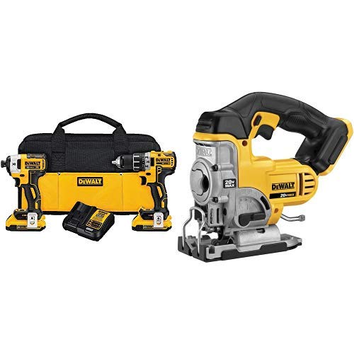 DEWALT DCK283D2 20V MAX XR Compact Cordless Drill/Driver & Impact Driver Combo Kit with DCS331B 20-Volt MAX Li-Ion Jig Saw (Tool Only)