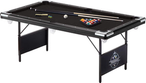 Fat Cat Trueshot 6’ Pool Table with Folding Legs for Easy Storage, Included Pool Cues and Billiard Ball, and Deep Black Playing Cloth