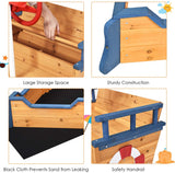 Pirate Boat Wood Sandbox for Kids, Wooden Pirate Sandboat Covered Sandboxes w/Bench Seat, Flag, Storage Space, Non-Woven Fabric Cloth, Children Outdoor Playset for Backyard, Home, Lawn, Garden