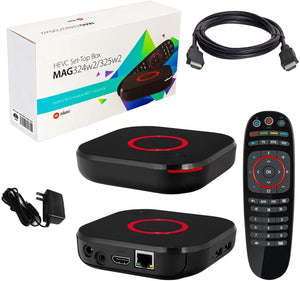 Genuine MAG 324 W2 IPTV Box H265 Support + Built-in Dual Band WiFi (2.4G/5G) + HDMI Cable, MAG 324W2 is Faster Than Mag 322W1