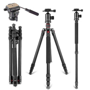 Neewer Carbon Fiber 168 centimeters Tripod Monopod with 360 Degree Ball HeadFluid Video Head1/4 inch Quick Release PlateBag for DSLR CameraVideo Camcorder Load up to 12 kilograms
