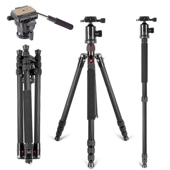 Neewer Carbon Fiber 168 centimeters Tripod Monopod with 360 Degree Ball HeadFluid Video Head1/4 inch Quick Release PlateBag for DSLR CameraVideo Camcorder Load up to 12 kilograms