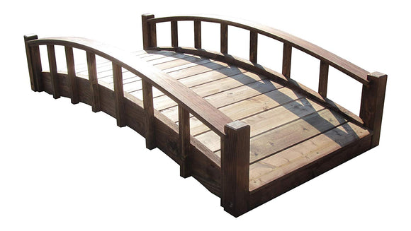 SamsGazebos 6′ Japanese Wood Garden Footbridge with Arched Railings, Treated, 72 L x 14 H x 33 W, Made in USA