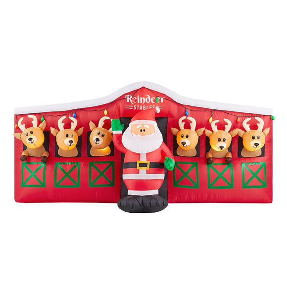 Home Accents Holiday 9 ft Giant-Sized LED Inflatable Santa’s Stable with Reindeer