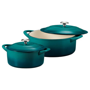 Tramontina 80131/679DS Enameled Cast Iron Covered Round Dutch Oven Combo, 2-Piece (7-Quart & 4-Quart), Teal