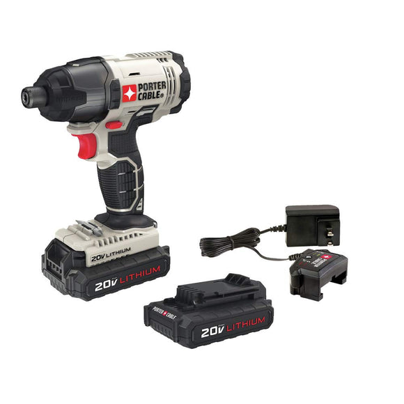 Porter-Cable PCC641LBR 20V MAX Cordless Lithium-Ion 1/4 in. Hex Impact Driver Kit (Renewed)
