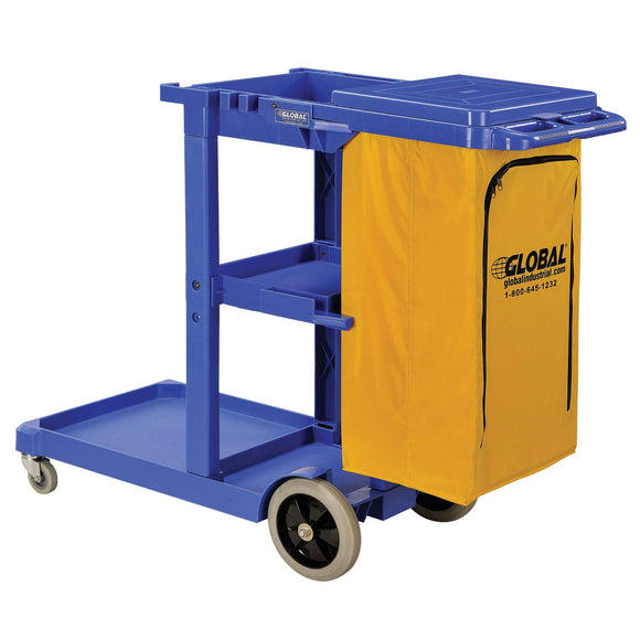 Janitor Cart Blue with 25 Gallon Vinyl Bag