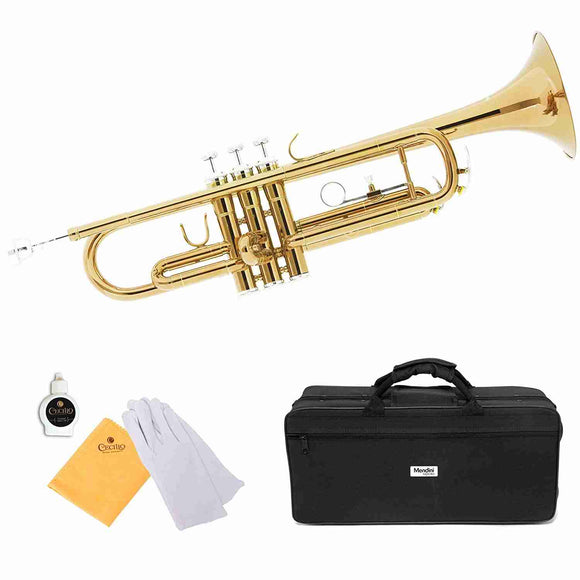 Mendini by Cecilio Brass Bb Trumpet with Durable Deluxe Case and 1 Year Warranty MTT-L Gold Lacquer