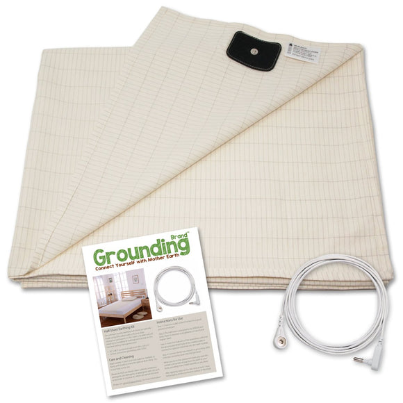 Grounding Brand Half Sheet with Earth Connection Cord – Silver Antimicrobial Conductive Mat for Better Sleep, EMF Protection and Healthy Energy, Large 98×35.5 fits Full, Queen, King, Tan