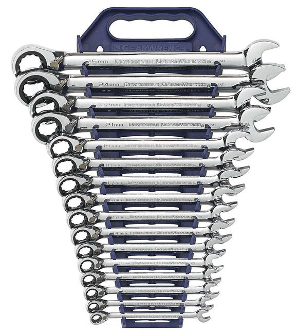GearWrench 9602 16-Piece Reversible Combination Ratcheting Wrench Set, Metric