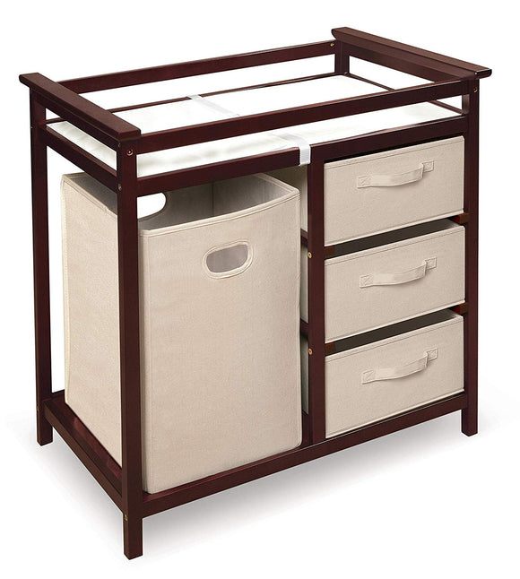 Modern Baby Changing Table with Laundry Hamper, 3 Storage Baskets, and Pad