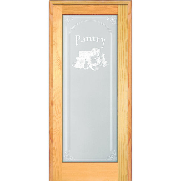 National Door Company ZZ19983L Unfinished Pine Wood 1 Lite Frosted Glass with Pantry Design, Left Hand Prehung Interior Door, 30 x 80