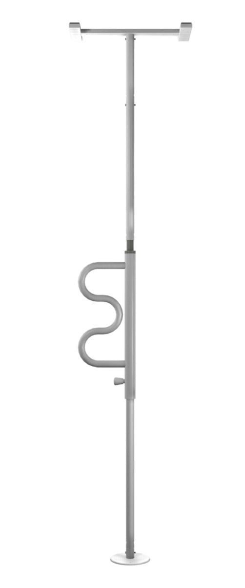 Stander Security Pole & Curve Grab Bar – Elderly Tension Mounted Transfer Pole + Bathroom Assist Grab Bar – Iceberg White