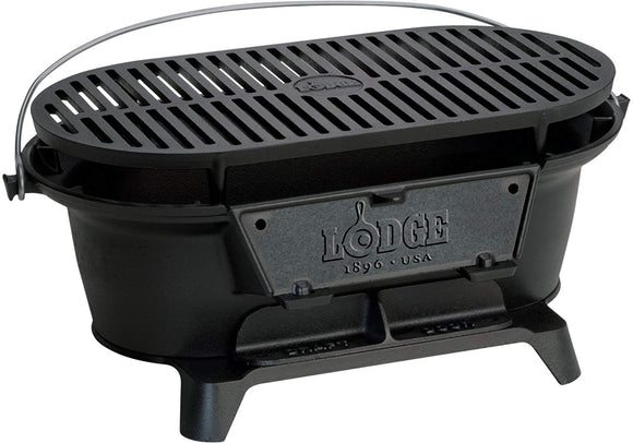 Lodge Cast Iron Sportsman’s Grill. Large Charcoal Hibachi-Style Grill for Picnics, Tailgaiting, Camping or Patio. Two Adjustable Heights.