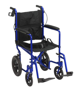 Drive Medical Lightweight Expedition Transport Wheelchair with Hand Brakes, Blue