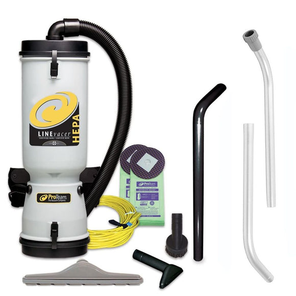 ProTeam Commercial Backpack Vacuum Cleaner LineVacer HEPA Vacuum Backpack with High Filtration Tool Kit 10 Quart Corded