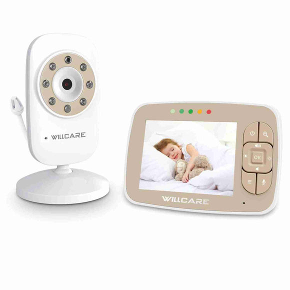 Newborn Baby Monitor with Night Vision Camera 35 LCD Screen Wireless Two-Way Audio Temperature Sensor Lullabies Eco Mode Feeding Clock | Handheld Portable Use Beige