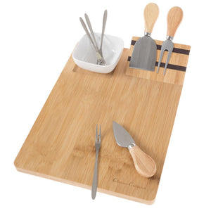 Classic Cuisine 9-Piece Bamboo Cheese Serving Tray Set with Stainless Steel Cutlery