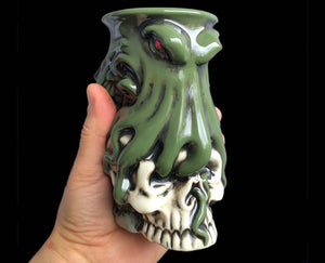 Cthulhu Tiki Mug , Octopus Mug , Colorful Hand painted Porcelain , Green octopus mug , Skull mug