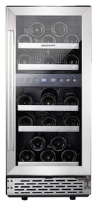 Phiestina 29 Bottle Wine Cooler 15” Built-in or Free-standing Compressor Cooling Refrigerator Stainless Steel & Glass Door Wine Showcase