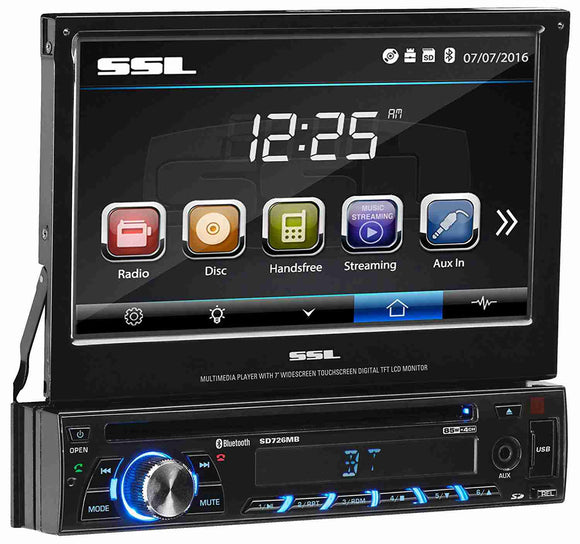 Sound Storm SD726MB Single Din Touchscreen Bluetooth DVD/CD/MP3/USB/SD AM/FM Car Stereo 7 Inch Digital LCD Monitor Detachable Front Panel