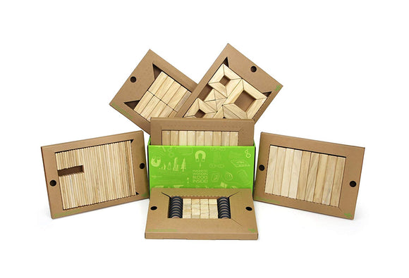 130 Piece Tegu Classroom Magnetic Wooden Block Set, Natural