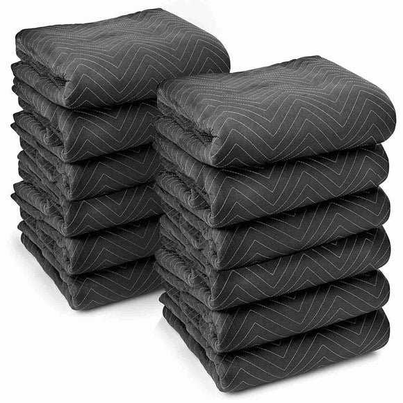 Sure-Max 12 Heavy-Duty Moving & Packing Blankets – Ultra Thick Pro – 80 x 72 65 lb/dz Weight – Professional Quilted Shipping Furniture Pads Black