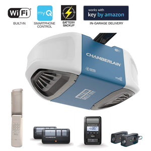 Chamberlain Group Chamberlain B970 Smartphone-Controlled Ultra-Quiet & Strong Belt Drive Garage Door Opener with Battery Backup and MAX Lifting Power, Blue,