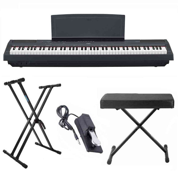 Yamaha P125 88 Weighted Key Digital Piano Bundle with Knox Double X Stand Knox Large Bench and Sustain Pedal