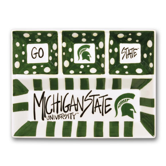 Magnolia Lane Michigan State Ceramic 4 Section Tailgating Serving Platter