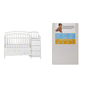 Dream On Me Casco 4 in 1 Mini Crib and Dressing Table Combo  with Dream On Me 3 Portable Crib Mattress White