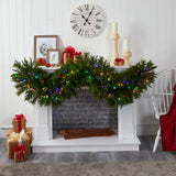 Nearly Natural 6 ft. x 18 in. Pre-Lit Christmas Pine Extra Wide Artificial Garland with 100 Multi-Colored LED Lights