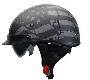 Vega Helmets Warrior Motorcycle Half Helmet with Sunshield for Men & Women, Adjustable Size Dial DOT Half Face Skull Cap for Bike Cruiser Chopper Moped Scooter ATV (Medium, Patriotic Flag Graphic)