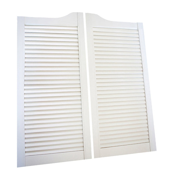 Cafe Doors by Cafe Doors Emporium | Pine Finished White Louvered Cafe Doors | Prefit for 30 Finished Opening Width | Premium Hinges for Cafe Doors Included | Saloon Western Swinging Batwing Bar Door