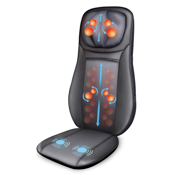 Snailax shiatsu Neck & Back Massager with Heat Full Back Kneading Shiatsu or Rolling Massage Massage Chair pad with Height Adjustment Relieve Muscle Pain for Back Shoulder and Neck AL233