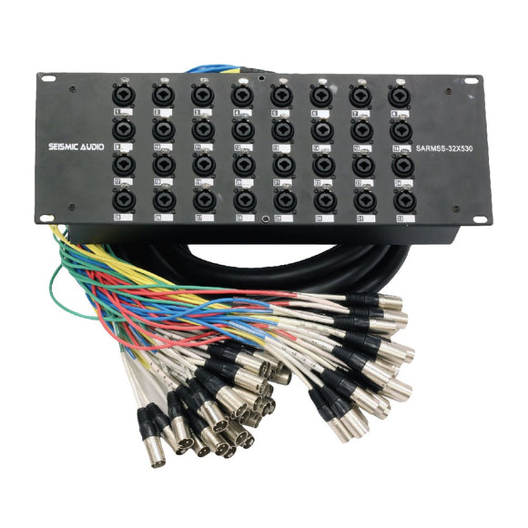Seismic Audio Rack Mount 32 Channel TRS Combo Splitter Snake Cable-5′ and 30′ XLR Trunks (SARMSS-32×530)