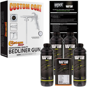 U-POL Raptor Black Urethane Spray-On Truck Bed Liner Kit w/FREE Custom Coat Spray Gun with Regulator, 4 Liters