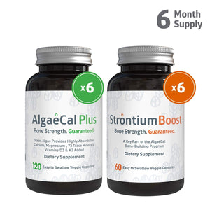 AlgaeCal Plus and Strontium Boost – Plant Based Calcium Supplement with Magnesium, Vitamin D3, K2, and Natural Strontium Citrate. Clinically Proven to Increase Bone Density at Any Age – 6 Month Supply