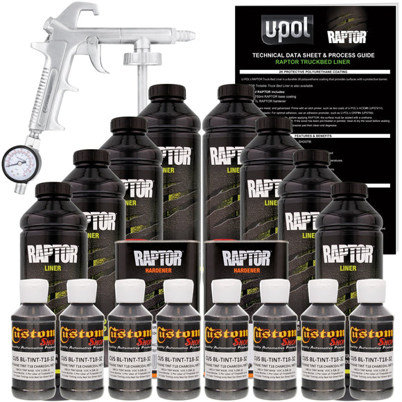 U-Pol Raptor Charcoal Metallic Urethane Spray-On Truck Bed Liner Kit w/Free Spray Gun 8 Liters