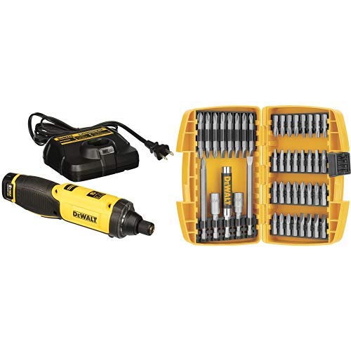 DEWALT DCF682N1 8V MAX Gyroscopic Inline Screwdriver with DEWALT DW2166 45 Piece Screwdriving Set with Tough Case