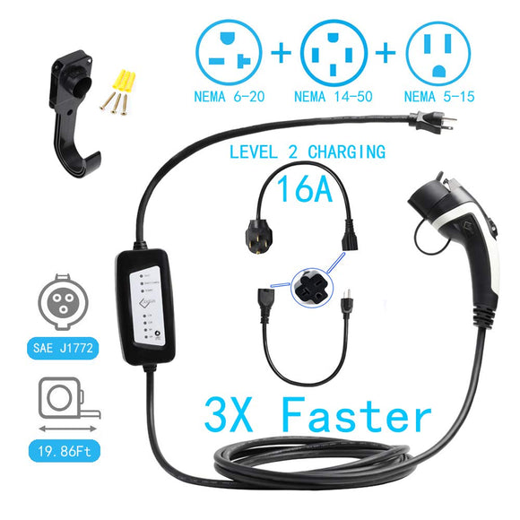 EVIEUN Level 2 EV Charger(100-240V,20ft) EVSE Home 16A Electric Vehicle Charging Stationfor All EVs, Compatible with Nissan Leaf,BMW,Fiat,KIA Soul,Ford Fusion(NEMA6-20 with NEMA5-15&NEMA14-50)
