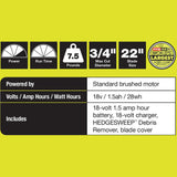 RYOBI ONE+ Lithium+ 22 in. 18-Volt Lithium-Ion Cordless Hedge Trimmer – 1.5 Ah Battery and Charger Included